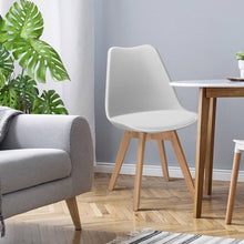 Load image into Gallery viewer, Set of 4 Modern Mid-Century Style White PU Leather Dining Chairs with Wood Legs