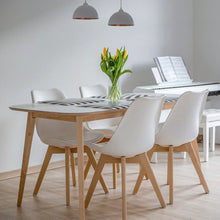 Load image into Gallery viewer, Set of 4 Modern Mid-Century Style White PU Leather Dining Chairs with Wood Legs