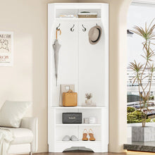 Load image into Gallery viewer, Modern White Corner Hall Tree Coat Rack Entryway Storage Cabinet Shoe Bench