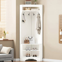 Load image into Gallery viewer, Modern White Corner Hall Tree Coat Rack Entryway Storage Cabinet Shoe Bench
