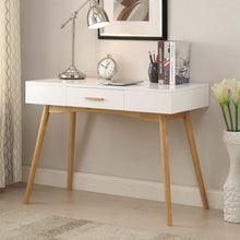 Load image into Gallery viewer, Modern Laptop Writing Desk in White with Natural Mid-Century Style Legs