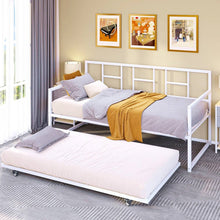 Load image into Gallery viewer, Twin size White Metal Daybed Frame with Roll Out Trundle Bed Frame