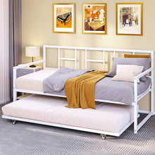 Load image into Gallery viewer, Twin size White Metal Daybed Frame with Roll Out Trundle Bed Frame