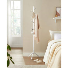 Load image into Gallery viewer, Sturdy Solid Wood Coat Rack in White Finish with 8 Hooks