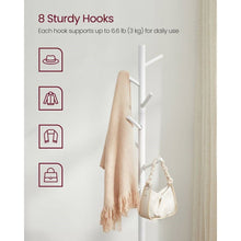 Load image into Gallery viewer, Sturdy Solid Wood Coat Rack in White Finish with 8 Hooks