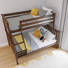 Load image into Gallery viewer, Twin over Full size Solid Wood Bunk Bed in Walnut Brown Finish