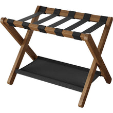 Load image into Gallery viewer, Sturdy Luggage Rack in Walnut Wood Finish with Lower Storage Shelf