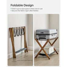 Load image into Gallery viewer, Sturdy Luggage Rack in Walnut Wood Finish with Lower Storage Shelf
