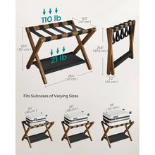 Load image into Gallery viewer, Sturdy Luggage Rack in Walnut Wood Finish with Lower Storage Shelf