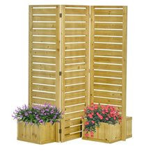 Load image into Gallery viewer, 3 Panel Fir Wood Outdoor Privacy Screen with 4 Garden Bed Planters
