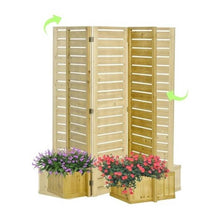 Load image into Gallery viewer, 3 Panel Fir Wood Outdoor Privacy Screen with 4 Garden Bed Planters