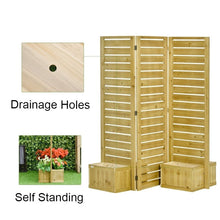 Load image into Gallery viewer, 3 Panel Fir Wood Outdoor Privacy Screen with 4 Garden Bed Planters