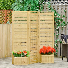 Load image into Gallery viewer, 3 Panel Fir Wood Outdoor Privacy Screen with 4 Garden Bed Planters