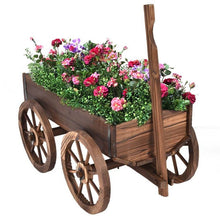 Load image into Gallery viewer, Outdoor Garden Fir Wood Barrel Planter Wagon on Wooden Wheels