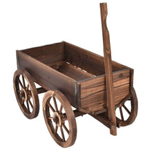 Load image into Gallery viewer, Outdoor Garden Fir Wood Barrel Planter Wagon on Wooden Wheels