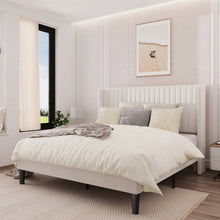 Load image into Gallery viewer, Queen size White Velvet Upholstered Platform Bed Frame with Wingback Headboard