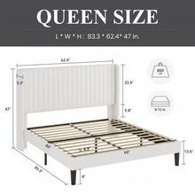 Load image into Gallery viewer, Queen size White Velvet Upholstered Platform Bed Frame with Wingback Headboard