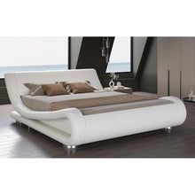 Load image into Gallery viewer, Queen Modern White Upholstered Platform Bed Frame with Sleigh Curved Headboard