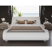 Load image into Gallery viewer, Queen Modern White Upholstered Platform Bed Frame with Sleigh Curved Headboard