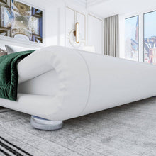 Load image into Gallery viewer, Queen Modern White Upholstered Platform Bed Frame with Sleigh Curved Headboard
