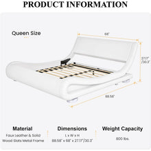 Load image into Gallery viewer, Queen Modern White Upholstered Platform Bed Frame with Sleigh Curved Headboard