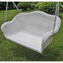 Load image into Gallery viewer, White Resin Wicker Porch Swing with 4-ft Hanging Chain