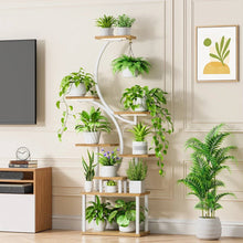 Load image into Gallery viewer, Indoor Plant Stand with White Metal Frame and Wood Finish Shelves
