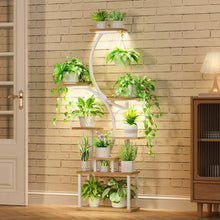 Load image into Gallery viewer, Indoor Plant Stand with White Metal Frame and Wood Finish Shelves
