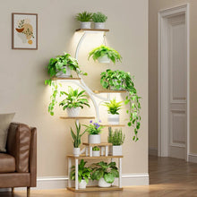 Load image into Gallery viewer, Indoor Plant Stand with White Metal Frame and Wood Finish Shelves