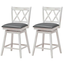 Load image into Gallery viewer, Set of 2 White Wood 24-in Counter Height Farmhouse Swivel Cushion Seat Barstools