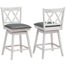 Load image into Gallery viewer, Set of 2 White Wood 24-in Counter Height Farmhouse Swivel Cushion Seat Barstools