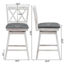 Load image into Gallery viewer, Set of 2 White Wood 24-in Counter Height Farmhouse Swivel Cushion Seat Barstools