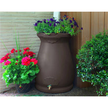 Load image into Gallery viewer, Brown Oak 65 Gallon Plastic Urn Rain Barrel with Planter Top