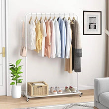 Load image into Gallery viewer, White Modern Garment Rack Clothes Hanging Rod with Lockable Wheels