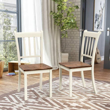 Load image into Gallery viewer, Set of 2 Solid Wood White Mission Style Armless Dining Chair with Brown Seat