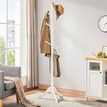 Load image into Gallery viewer, Modern Solid Wood Coat Rack in White Finish with 8 Hooks