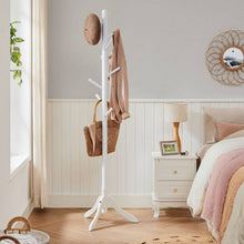 Load image into Gallery viewer, Modern Solid Wood Coat Rack in White Finish with 8 Hooks