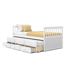 Load image into Gallery viewer, Twin Captains Bed with Pull Out Trundle and Storage Drawers in White Wood Finish