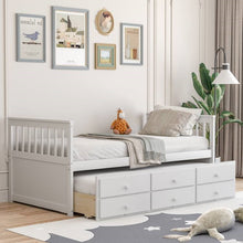 Load image into Gallery viewer, Twin Captains Bed with Pull Out Trundle and Storage Drawers in White Wood Finish