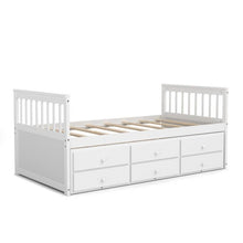 Load image into Gallery viewer, Twin Captains Bed with Pull Out Trundle and Storage Drawers in White Wood Finish