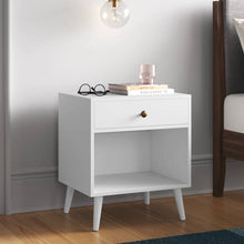 Load image into Gallery viewer, Mid-Century Modern Bedroom 1-Drawer Nightstand End Table in White Wood Finish