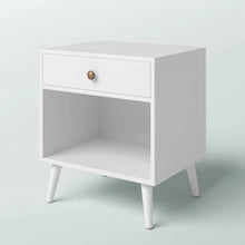 Load image into Gallery viewer, Mid-Century Modern Bedroom 1-Drawer Nightstand End Table in White Wood Finish