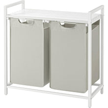 Load image into Gallery viewer, 2-Basket Laundry Hamper Sorter White Frame Removable Bags and Top Storage Shelf