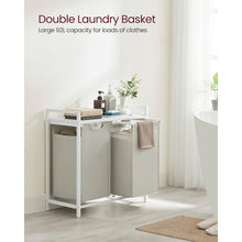 Load image into Gallery viewer, 2-Basket Laundry Hamper Sorter White Frame Removable Bags and Top Storage Shelf