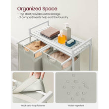 Load image into Gallery viewer, 2-Basket Laundry Hamper Sorter White Frame Removable Bags and Top Storage Shelf
