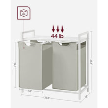Load image into Gallery viewer, 2-Basket Laundry Hamper Sorter White Frame Removable Bags and Top Storage Shelf