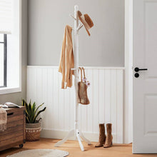 Load image into Gallery viewer, Solid Wood Coat Rack in White Finish with 10 Hooks