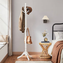 Load image into Gallery viewer, Solid Wood Coat Rack in White Finish with 10 Hooks