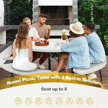 Load image into Gallery viewer, White Outdoor Metal and HDPE Picnic Table Bench Set with Umbrella Hole - Seats 8
