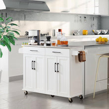 Load image into Gallery viewer, White Kitchen Cart Island with Stainless Steel Top 2 Drawers and Cabinet